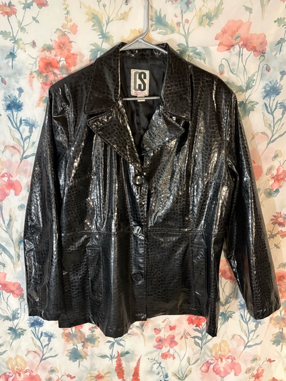 Vintage CS Signature Black Faux Patent Leather Jacket